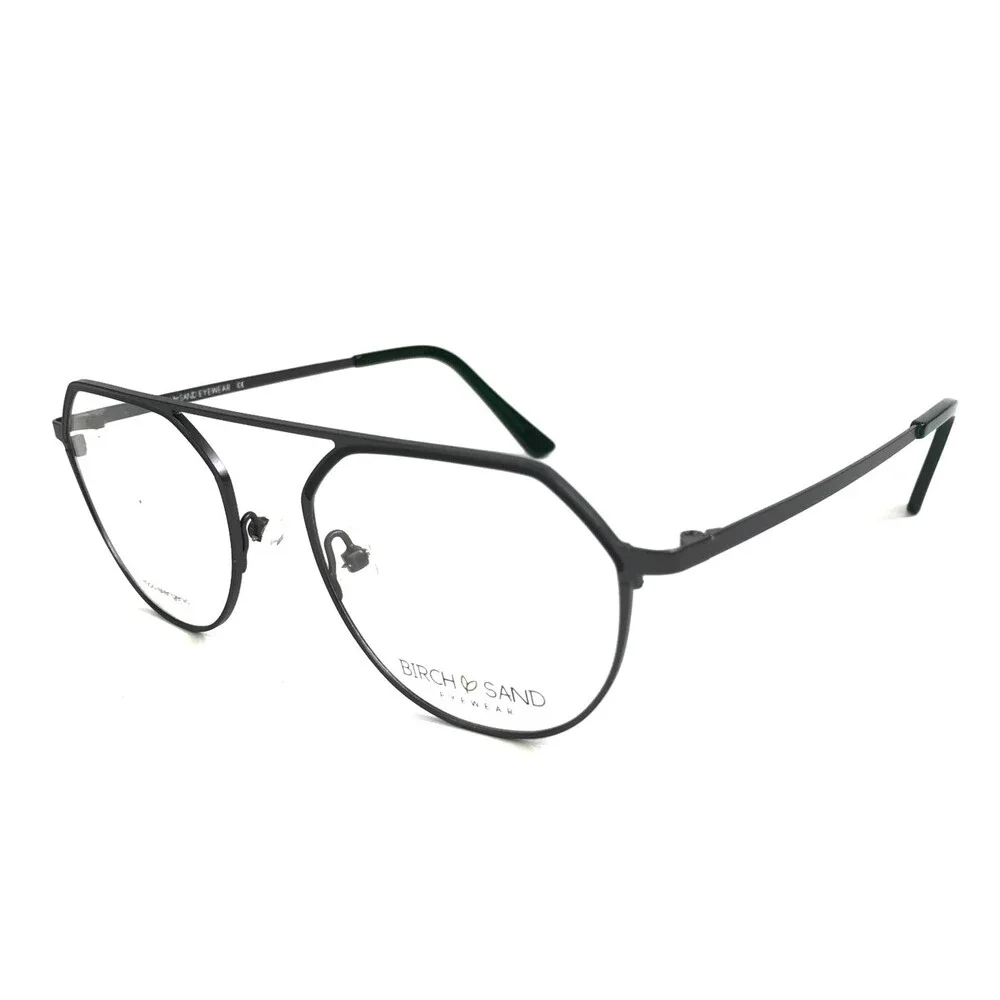 Birch Sand Eyewear Eyeglasses Frames 51017 C1 Black Aviator Full Rim 51-19-140